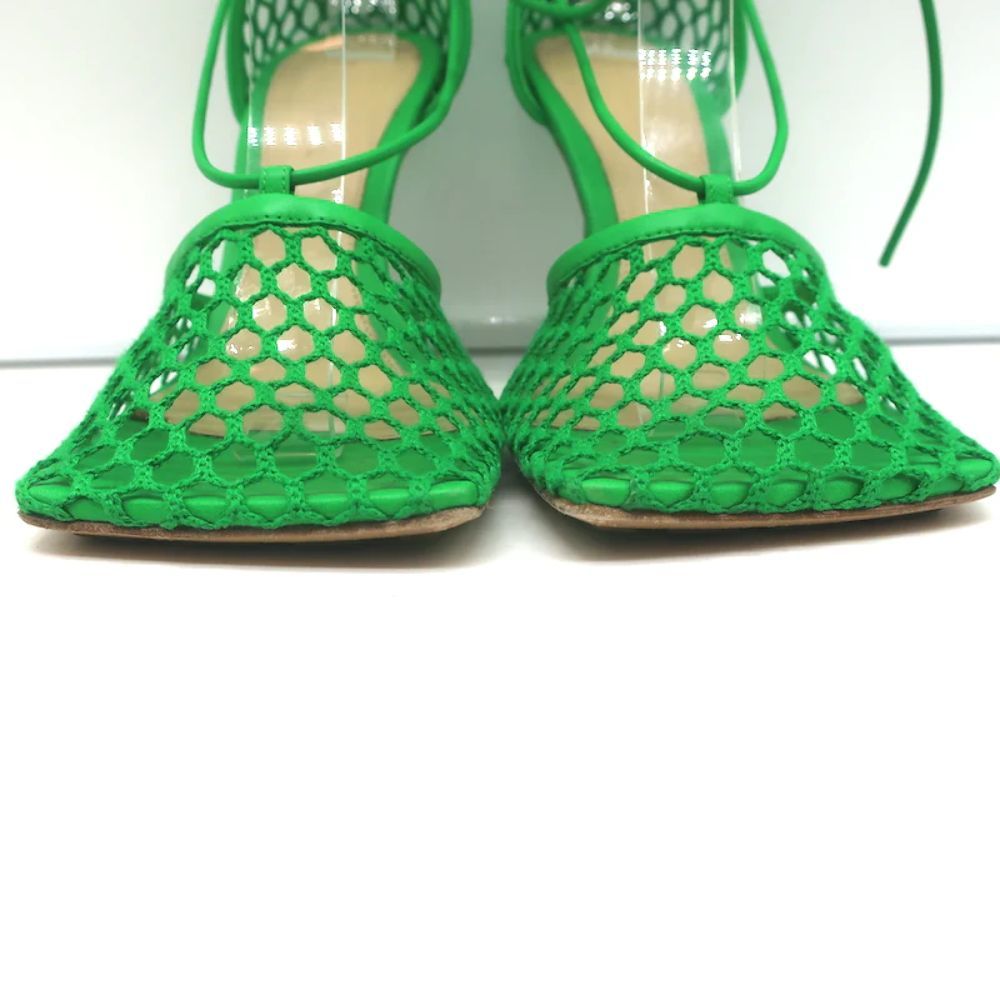 Bottega Veneta Stretch Ankle Tie Sandals Green Mesh & Leather Size 37 - Picture 4 of 10